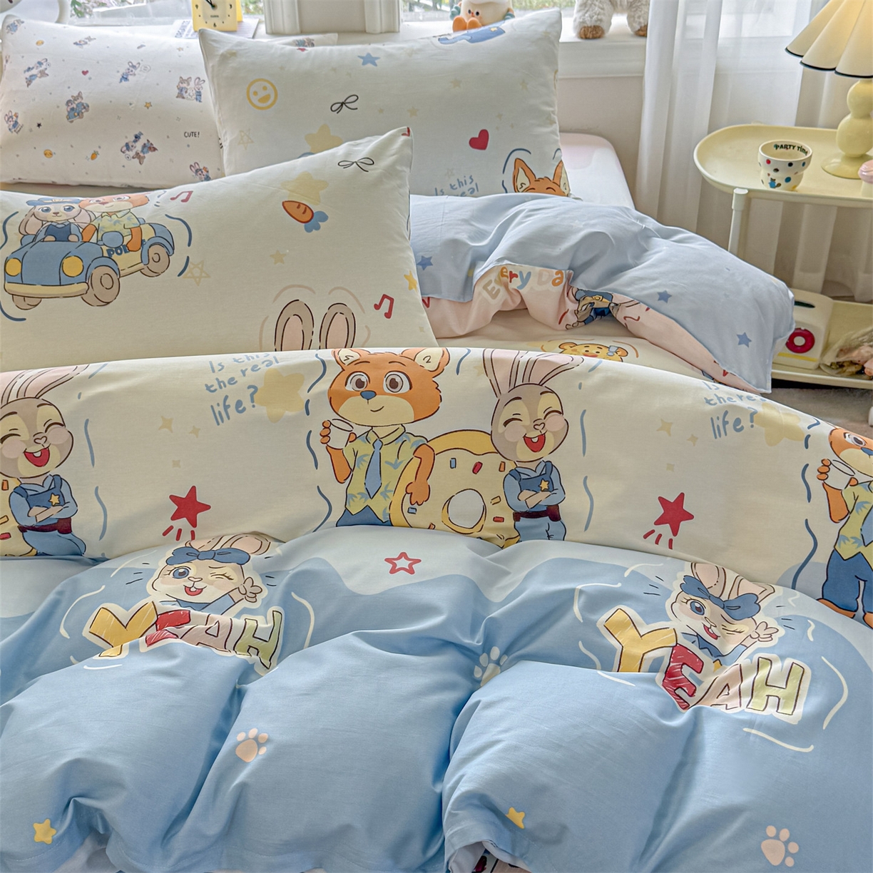 91家纺网 家纺一手货源 找家纺 优眠坊 2026新款全棉印花小清新单品系列-四件套    学生三件套（预留缩水） 萌趣-四件套