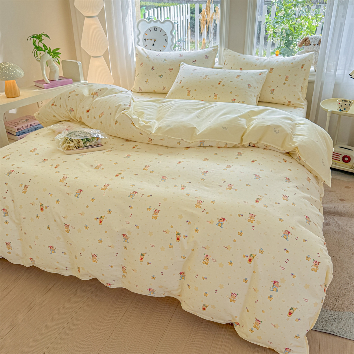 91家纺网 家纺一手货源 找家纺 优眠坊 2026新款全棉印花小清新单品系列-四件套    学生三件套（预留缩水） 芝士星星仔-四件套