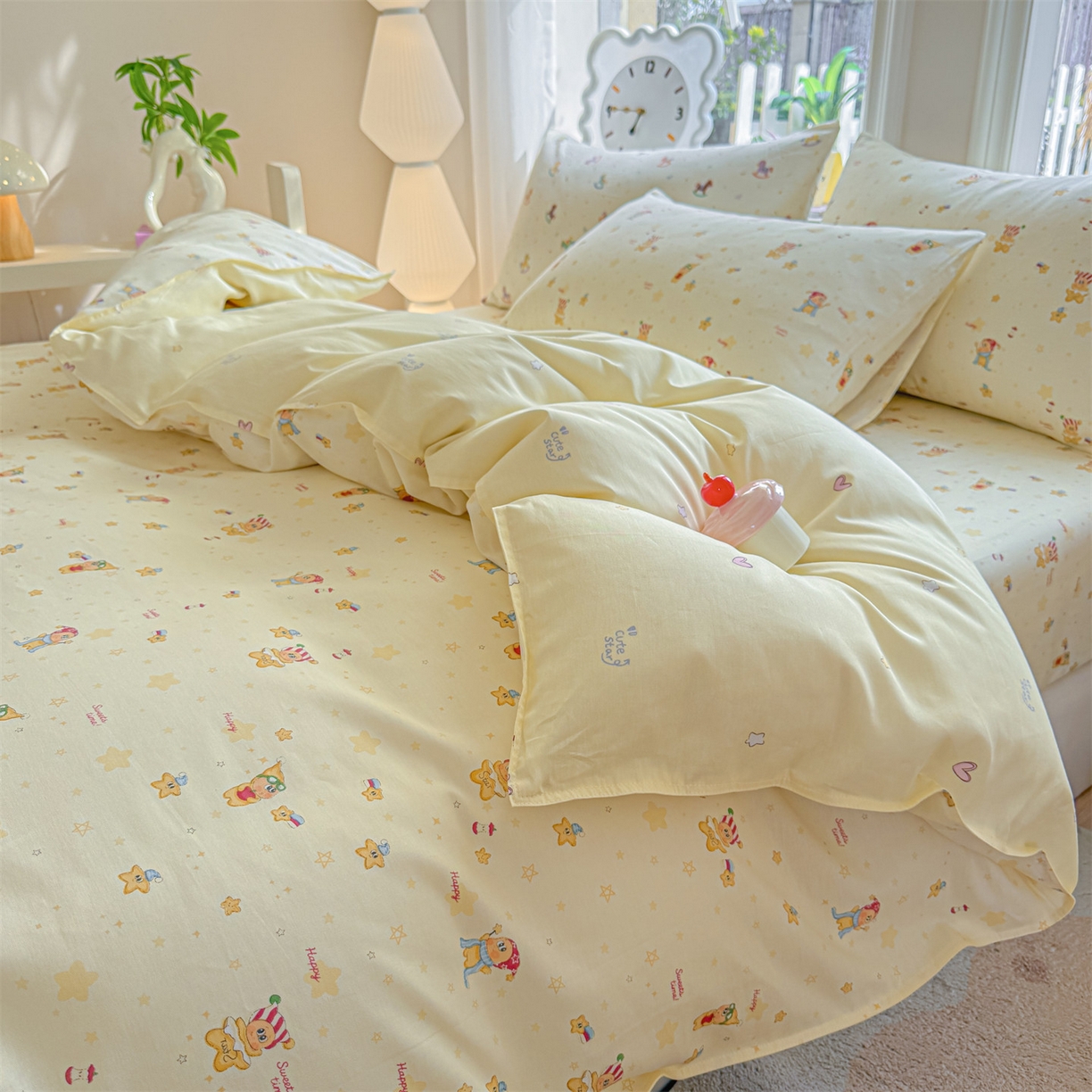 91家纺网 家纺一手货源 找家纺 优眠坊 2026新款全棉印花小清新单品系列-四件套    学生三件套（预留缩水） 芝士星星仔-四件套