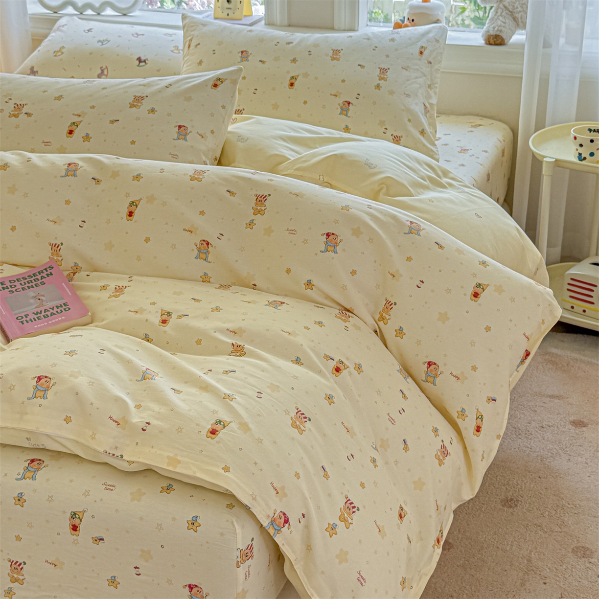 91家纺网 家纺一手货源 找家纺 优眠坊 2026新款全棉印花小清新单品系列-四件套    学生三件套（预留缩水） 芝士星星仔-四件套