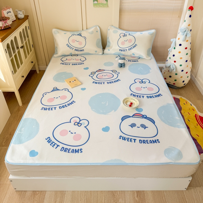 91家纺网 家纺一手货源 找家纺 潮邦创意家居 2026新款A类小冰皮软席油光冰丝席-巴波布布系列【含A类检测报告】 桃桃圈圈