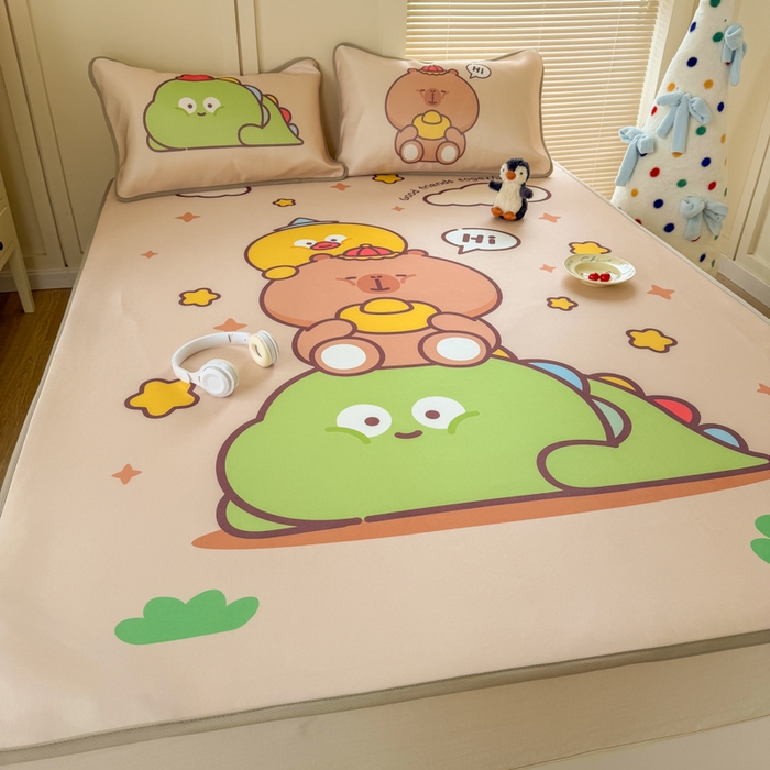 91家纺网 家纺一手货源 找家纺 潮邦创意家居 2026新款A类小冰皮软席油光冰丝席-巴波布布系列【含A类检测报告】 芽芽糖糖