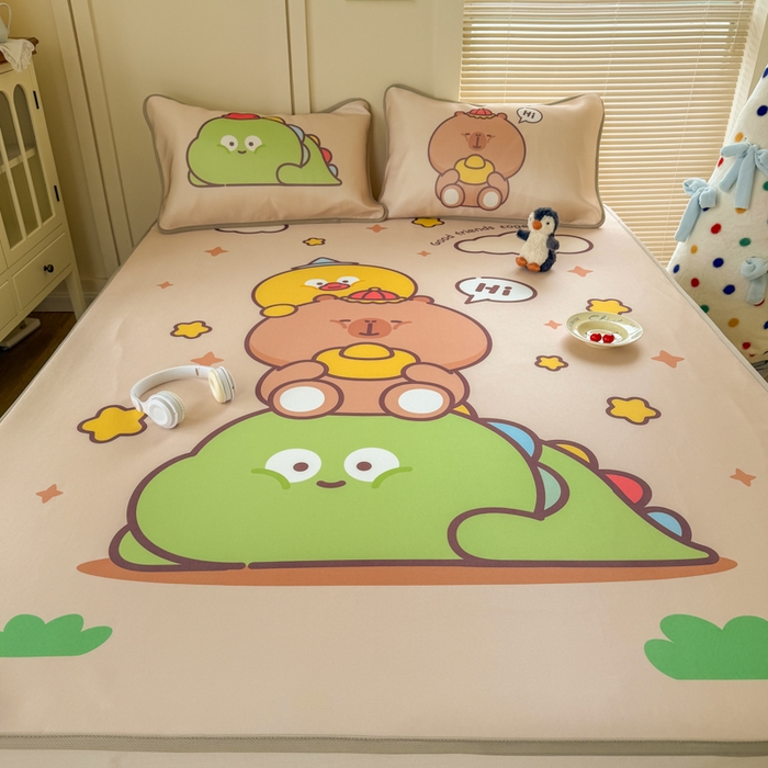 91家纺网 家纺一手货源 找家纺 潮邦创意家居 2026新款A类小冰皮软席油光冰丝席-巴波布布系列【含A类检测报告】 芽芽糖糖