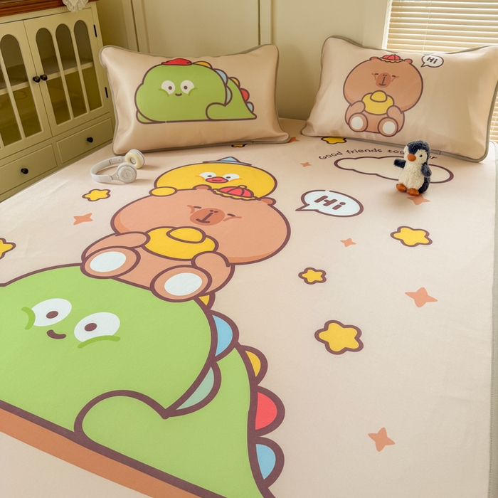 91家纺网 家纺一手货源 找家纺 潮邦创意家居 2026新款A类小冰皮软席油光冰丝席-巴波布布系列【含A类检测报告】 芽芽糖糖