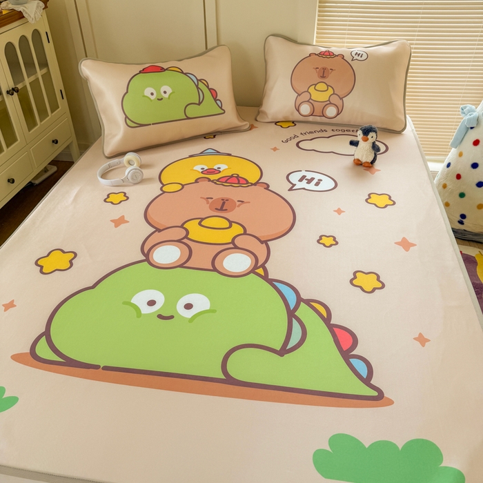 91家纺网 家纺一手货源 找家纺 潮邦创意家居 2026新款A类小冰皮软席油光冰丝席-巴波布布系列【含A类检测报告】 芽芽糖糖