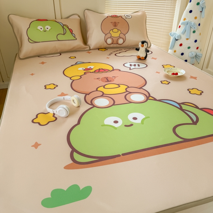 91家纺网 家纺一手货源 找家纺 潮邦创意家居 2026新款A类小冰皮软席油光冰丝席-巴波布布系列【含A类检测报告】 芽芽糖糖