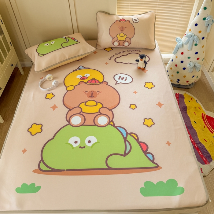 91家纺网 家纺一手货源 找家纺 潮邦创意家居 2026新款A类小冰皮软席油光冰丝席-巴波布布系列【含A类检测报告】 芽芽糖糖