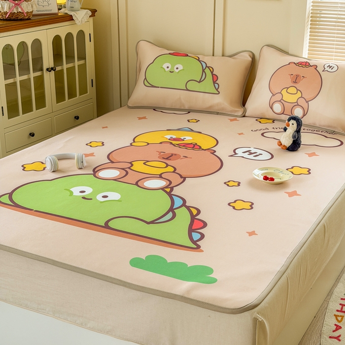 91家纺网 家纺一手货源 找家纺 潮邦创意家居 2026新款A类小冰皮软席油光冰丝席-巴波布布系列【含A类检测报告】 芽芽糖糖