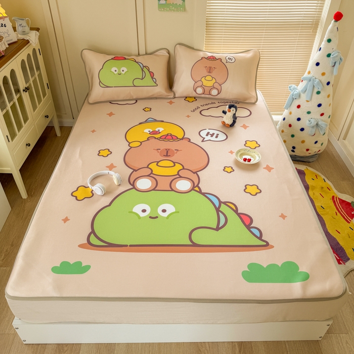 91家纺网 家纺一手货源 找家纺 潮邦创意家居 2026新款A类小冰皮软席油光冰丝席-巴波布布系列【含A类检测报告】 芽芽糖糖