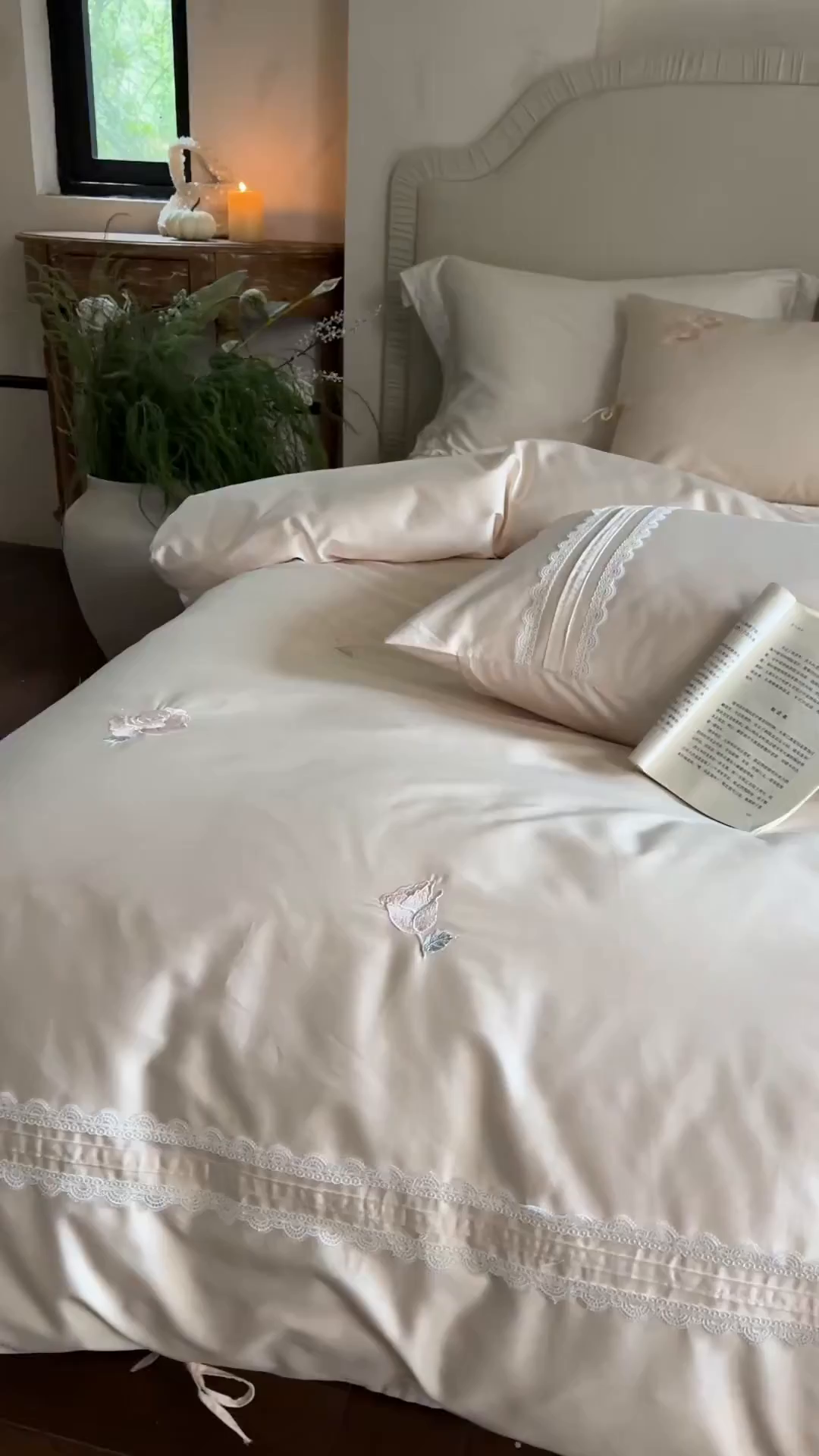 91家纺网 家纺一手货源 找家纺 树下 2026新款A类100支50S双股刺绣高支高密贡缎长绒棉四件套-柔堇 柔堇-粉