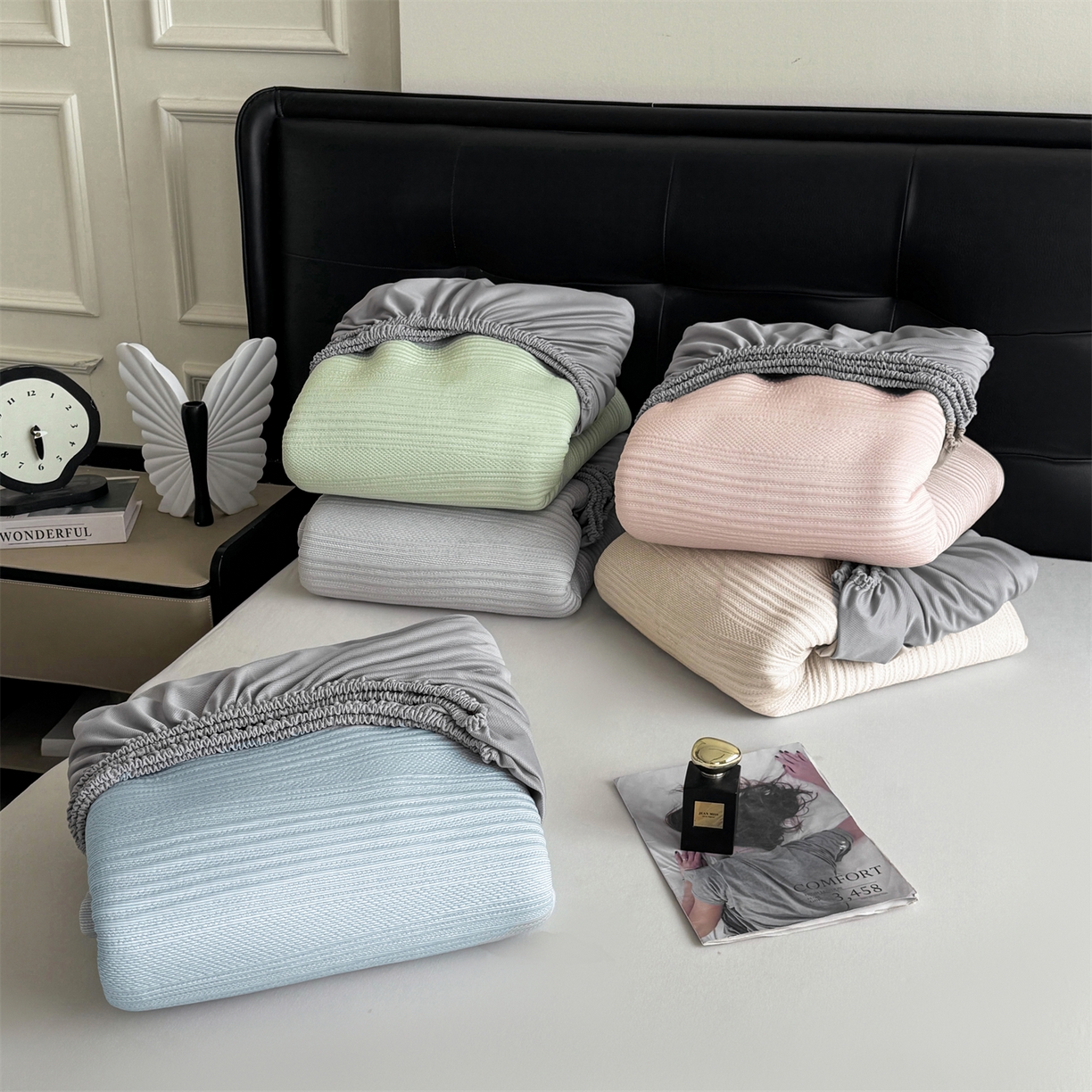 慕木家纺 2026新款A类高克重三明治复合乙纶提花冰豆豆凉席床笠小蛮腰系列（提供买家秀） 组合床笠款