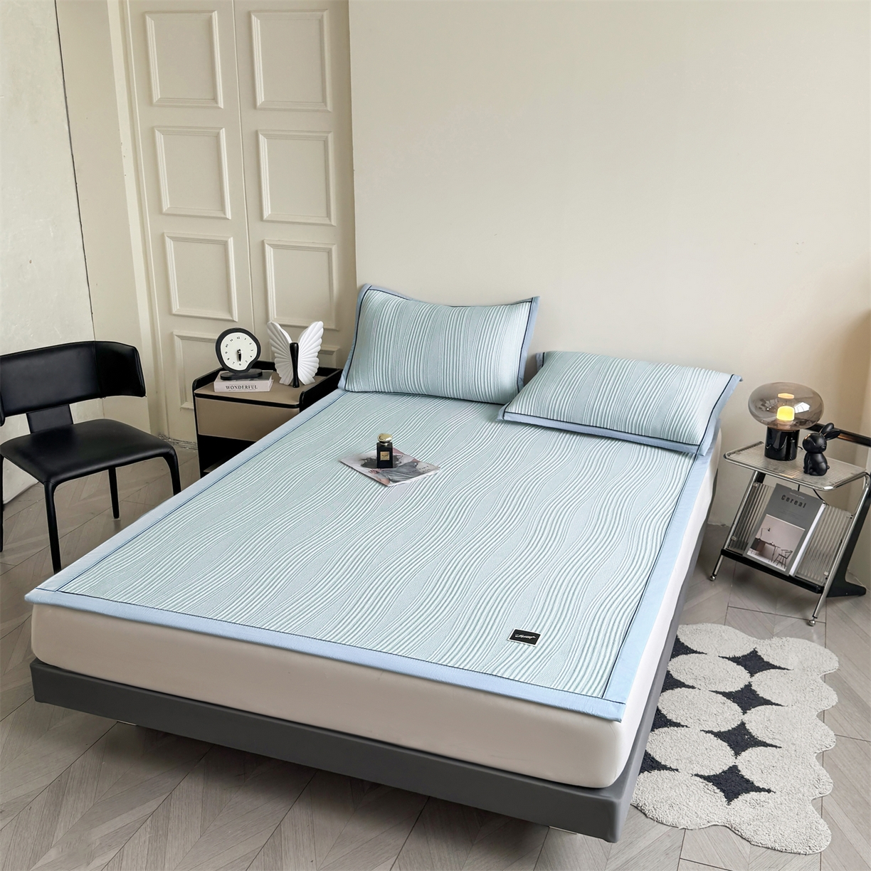 91家纺网 家纺一手货源 找家纺 （总）慕木家纺 2026新款A类高克重三明治复合乙纶提花冰豆豆凉席床笠小蛮腰系列（提供买家秀）