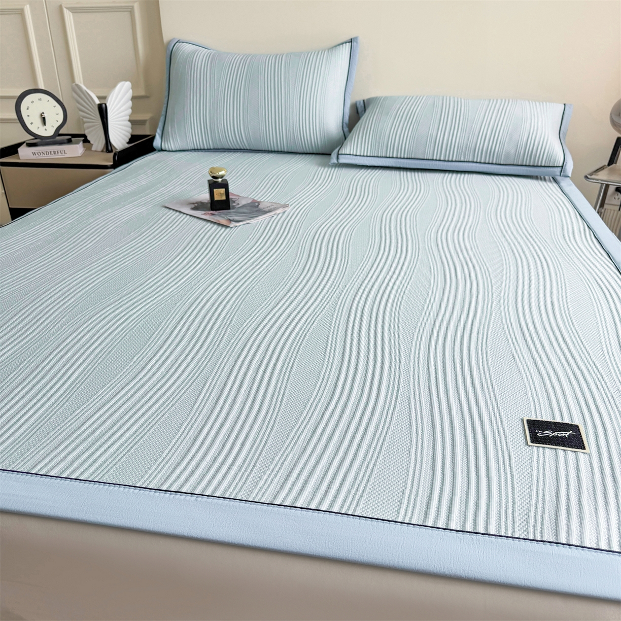 91家纺网 家纺一手货源 找家纺 （总）慕木家纺 2026新款A类高克重三明治复合乙纶提花冰豆豆凉席床笠小蛮腰系列（提供买家秀）