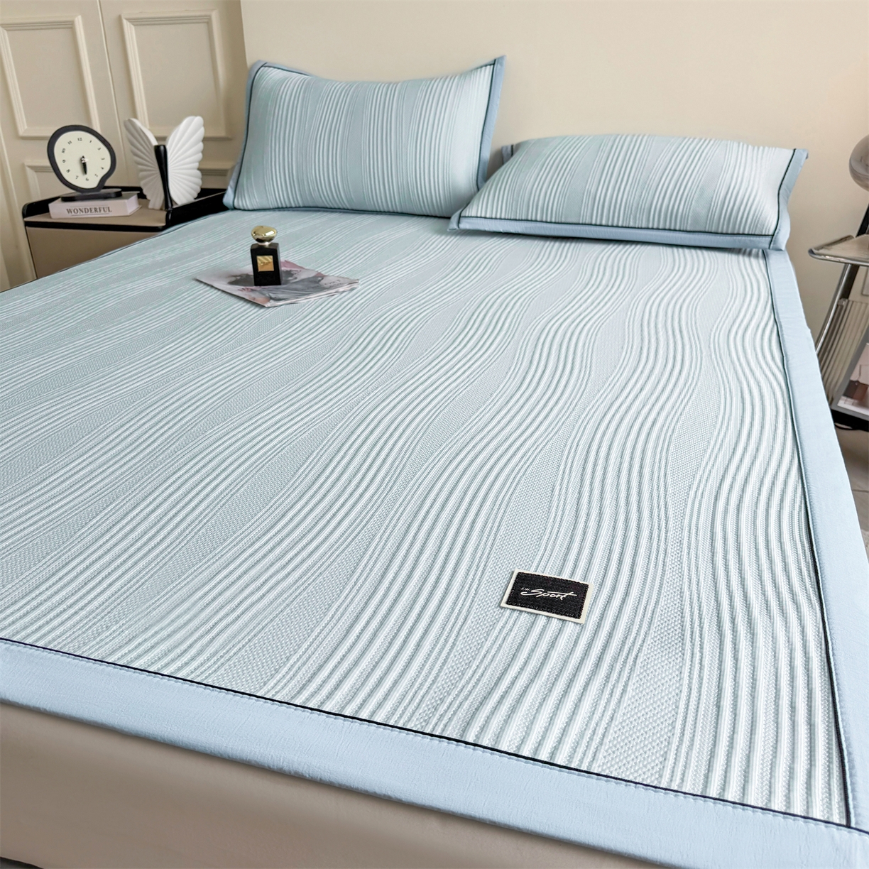 91家纺网 家纺一手货源 找家纺 慕木家纺 2026新款高端复合三明治PE乙纶提花610克冰豆豆凉席欧洛菲系列（提供买家秀） 组合图床席款