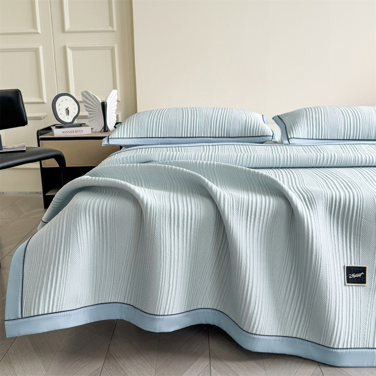 91家纺网 家纺一手货源 找家纺 （总）慕木家纺 2026新款A类高克重三明治复合乙纶提花冰豆豆凉席床笠小蛮腰系列（提供买家秀）