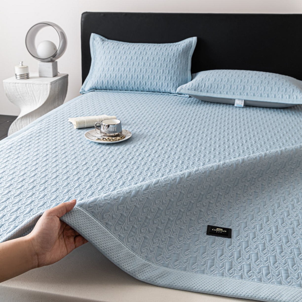 91家纺网 家纺一手货源 找家纺 （总）慕木家纺 2026新款A类复合三明治PE乙纶提花冰豆豆凉席床笠海之恋系列（提供买家秀）