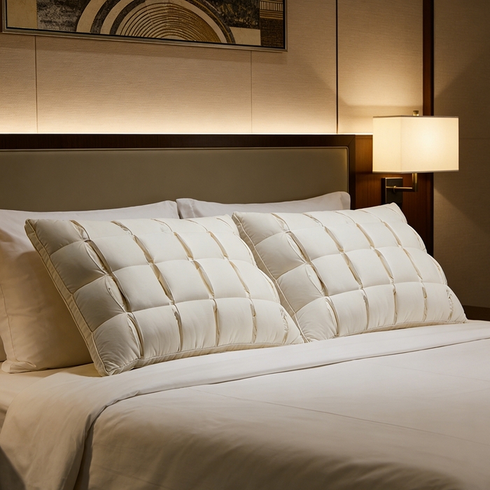 91家纺网 家纺一手货源 找家纺 （总）安力森/诚臻酒店用品 2026新款小满家族白鹅绒羽绒枕头护颈产品研发科技枕头枕芯