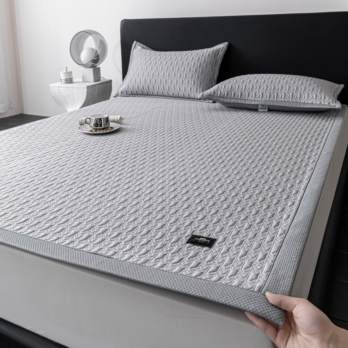 91家纺网 家纺一手货源 找家纺 （总）慕木家纺 2026新款A类复合三明治PE乙纶提花冰豆豆凉席床笠海之恋系列（提供买家秀）