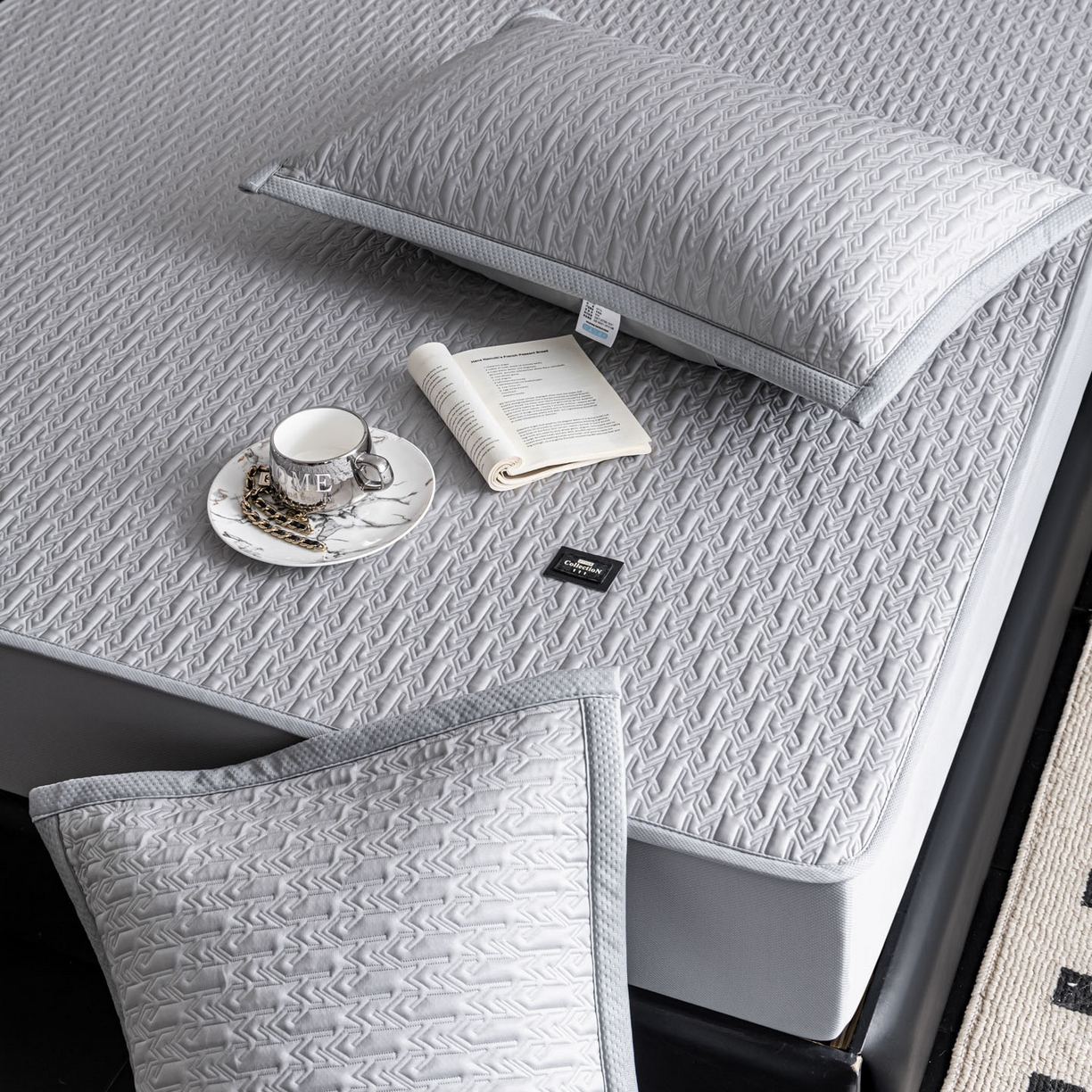 91家纺网 家纺一手货源 找家纺 （总）慕木家纺 2026新款A类复合三明治PE乙纶提花冰豆豆凉席床笠海之恋系列（提供买家秀）