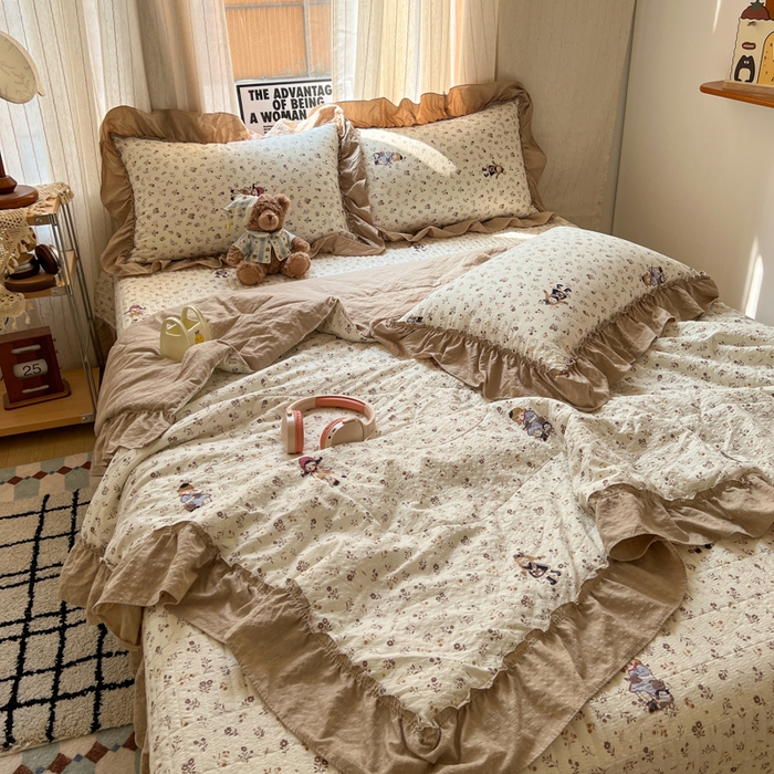 91家纺网 家纺一手货源 找家纺 （总）禾沐 2026新款床盖款花边夏被四件套