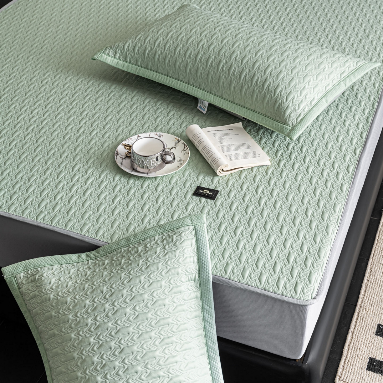 91家纺网 家纺一手货源 找家纺 （总）慕木家纺 2026新款A类复合三明治PE乙纶提花冰豆豆凉席床笠海之恋系列（提供买家秀）