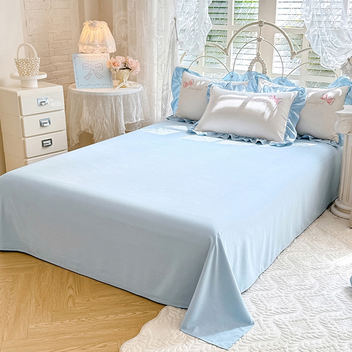 91家纺网 家纺一手货源 找家纺 绒棉世家 2026新款水洗棉贴布绣专版四件套 邂逅蝴蝶结蓝