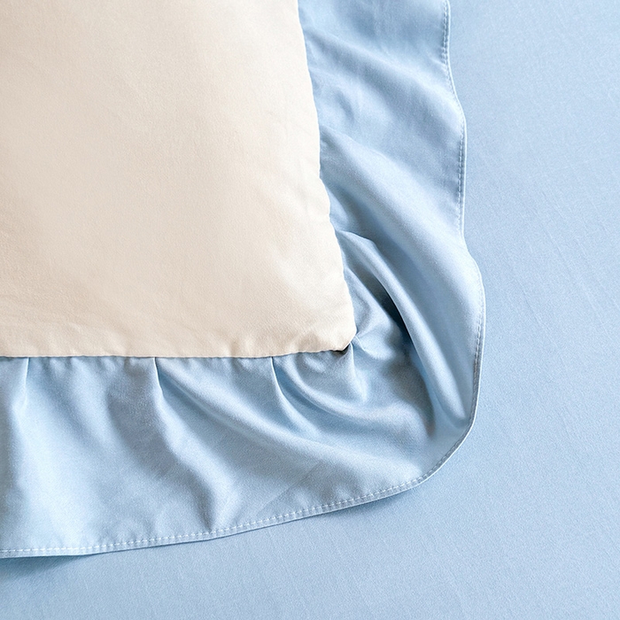 91家纺网 家纺一手货源 找家纺 绒棉世家 2026新款水洗棉贴布绣专版四件套 邂逅蝴蝶结蓝