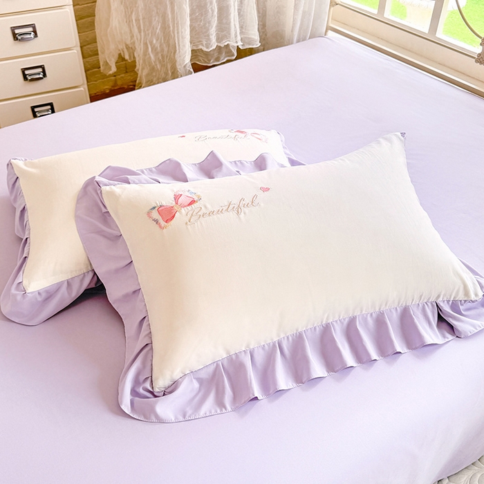 91家纺网 家纺一手货源 找家纺 绒棉世家 2026新款水洗棉贴布绣专版四件套 邂逅蝴蝶结紫