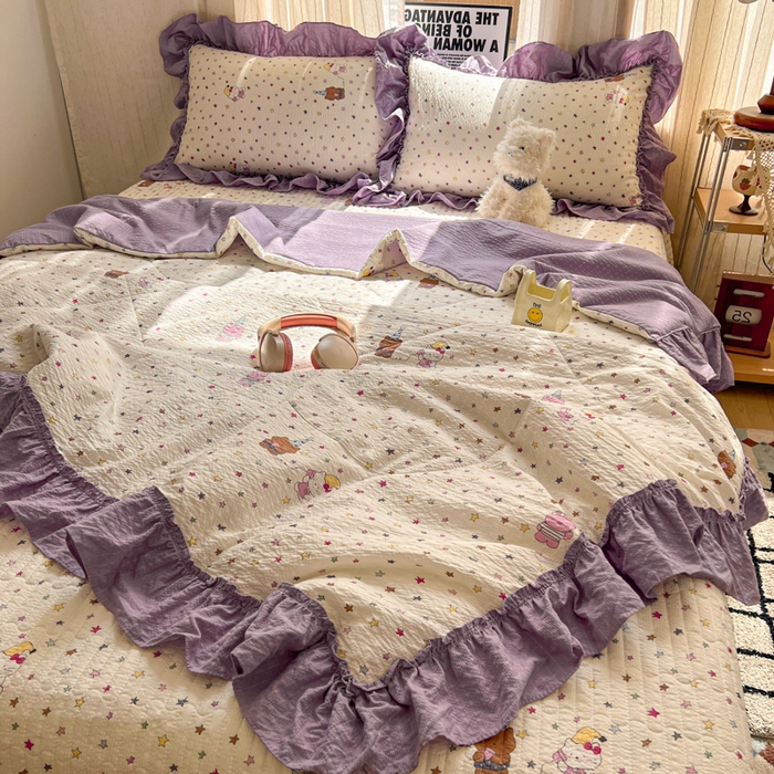 91家纺网 家纺一手货源 找家纺 禾沐 2026新款床盖款花边夏被四件套 波比熊