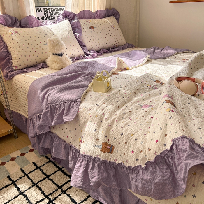 91家纺网 家纺一手货源 找家纺 禾沐 2026新款床盖款花边夏被四件套 波比熊