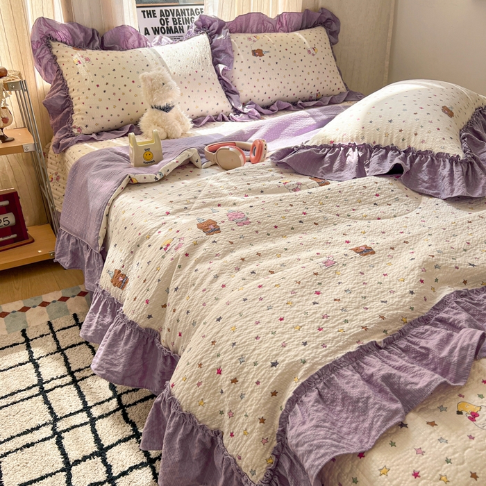 91家纺网 家纺一手货源 找家纺 禾沐 2026新款床盖款花边夏被四件套 波比熊