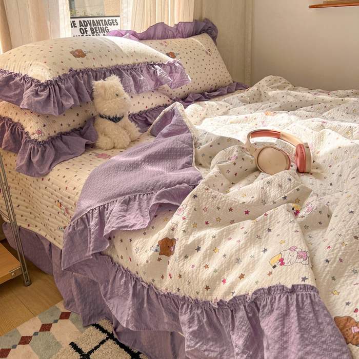 91家纺网 家纺一手货源 找家纺 禾沐 2026新款床盖款花边夏被四件套 波比熊