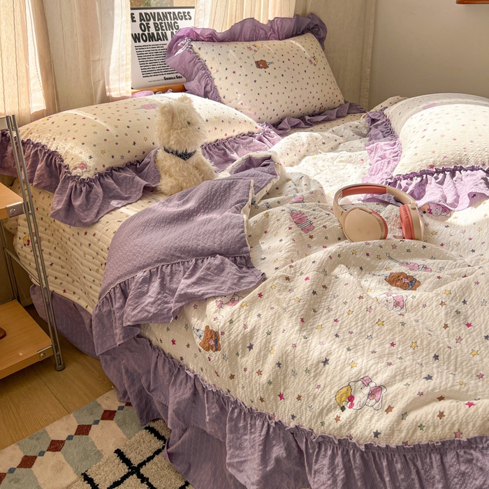 91家纺网 家纺一手货源 找家纺 禾沐 2026新款床盖款花边夏被四件套 波比熊