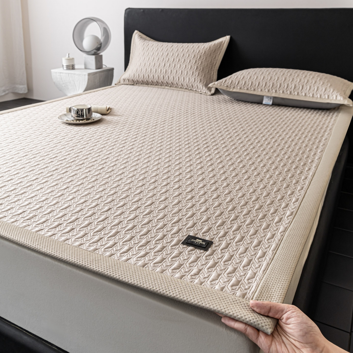 慕木家纺 2026新款A类复合三明治PE乙纶提花冰豆豆凉席床笠海之恋系列（提供买家秀） 海之恋-卡其床席款