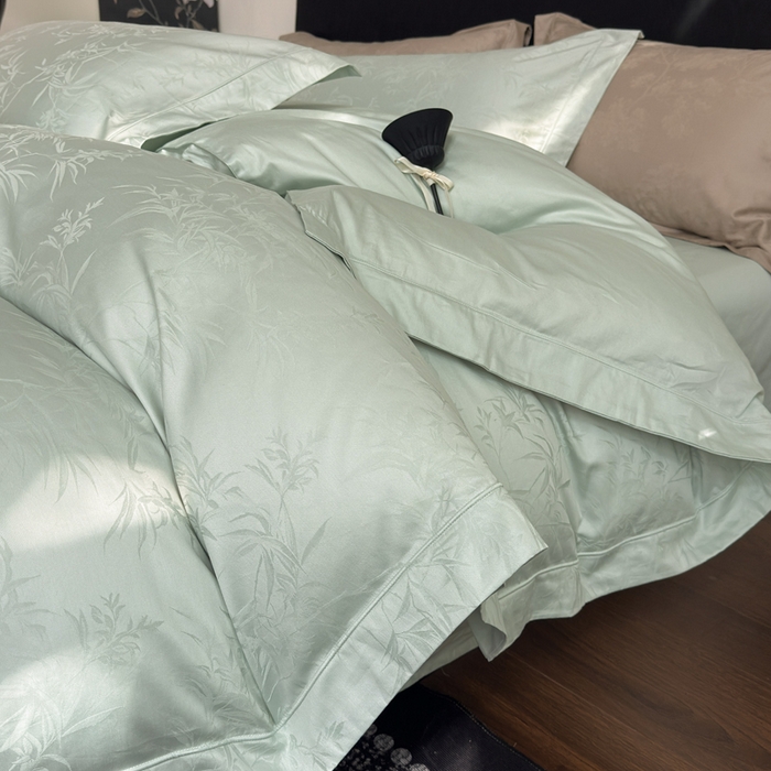 91家纺网 家纺一手货源 找家纺 睡棉坊 2026新款双股长绒棉四件套埋绳款全棉提花四件套 兰亭序-婴儿绿