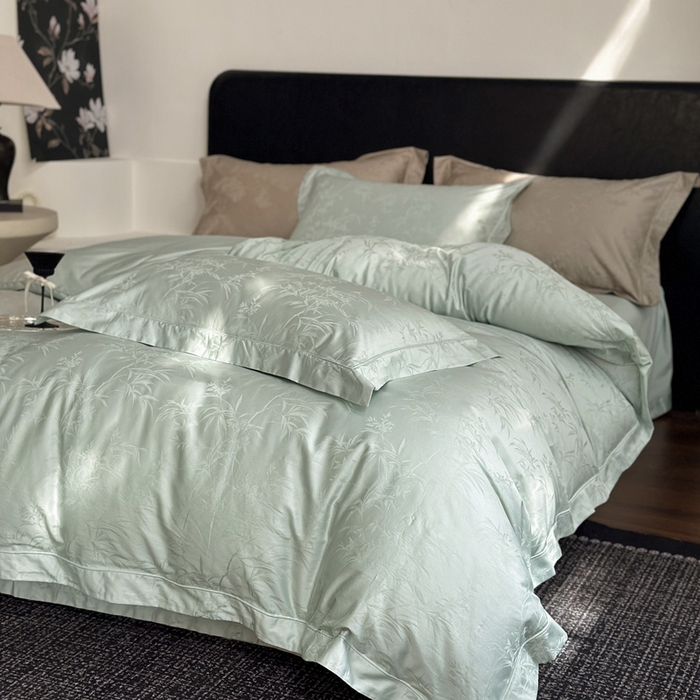 91家纺网 家纺一手货源 找家纺 睡棉坊 2026新款双股长绒棉四件套埋绳款全棉提花四件套 兰亭序-婴儿绿