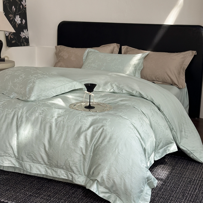 91家纺网 家纺一手货源 找家纺 睡棉坊 2026新款双股长绒棉四件套埋绳款全棉提花四件套 兰亭序-婴儿绿