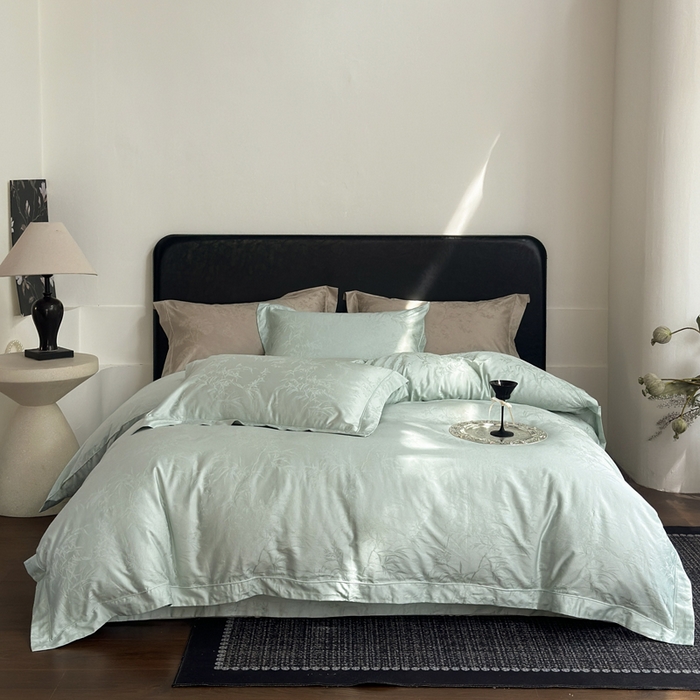 91家纺网 家纺一手货源 找家纺 睡棉坊 2026新款双股长绒棉四件套埋绳款全棉提花四件套 兰亭序-婴儿绿