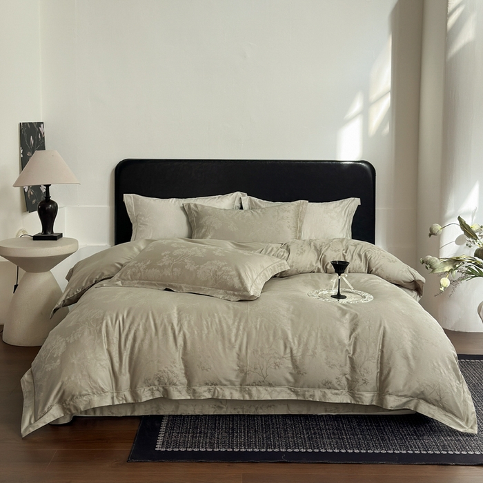 91家纺网 家纺一手货源 找家纺 睡棉坊 2026新款双股长绒棉四件套埋绳款全棉提花四件套 江山如画-星光银