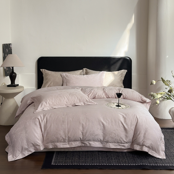 91家纺网 家纺一手货源 找家纺 睡棉坊 2026新款双股长绒棉四件套埋绳款全棉提花四件套 千恋花-糖花粉