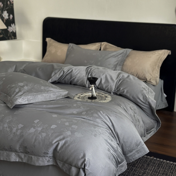 91家纺网 家纺一手货源 找家纺 睡棉坊 2026新款双股长绒棉四件套埋绳款全棉提花四件套 夕岚-钛钢灰