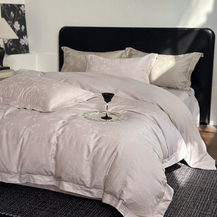 91家纺网 家纺一手货源 找家纺 睡棉坊 2026新款双股长绒棉四件套埋绳款全棉提花四件套 千恋花-糖花粉