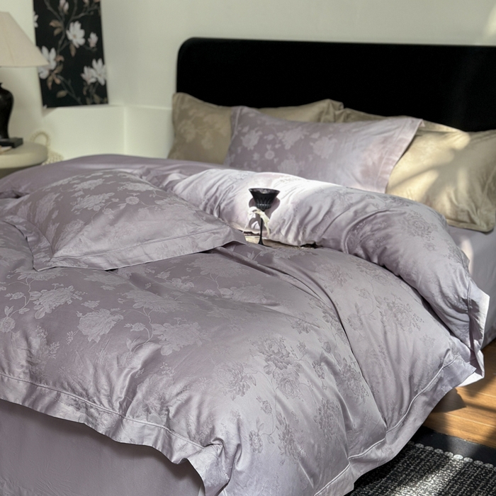 91家纺网 家纺一手货源 找家纺 睡棉坊 2026新款双股长绒棉四件套埋绳款全棉提花四件套 曼莎-紫雪绒