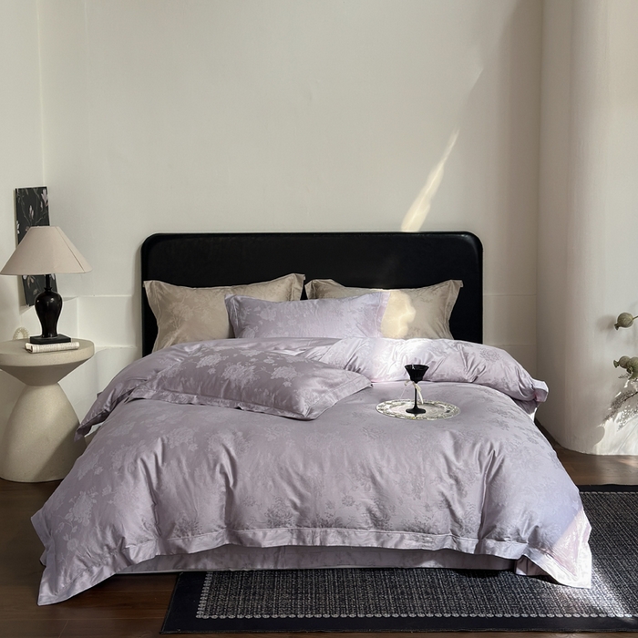 91家纺网 家纺一手货源 找家纺 睡棉坊 2026新款双股长绒棉四件套埋绳款全棉提花四件套 曼莎-紫雪绒