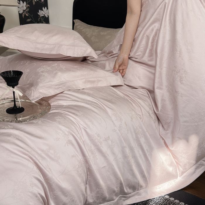 91家纺网 家纺一手货源 找家纺 睡棉坊 2026新款双股长绒棉四件套埋绳款全棉提花四件套 千恋花-糖花粉