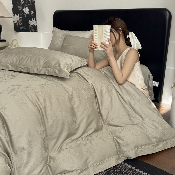 91家纺网 家纺一手货源 找家纺 睡棉坊 2026新款双股长绒棉四件套埋绳款全棉提花四件套 江山如画-星光银