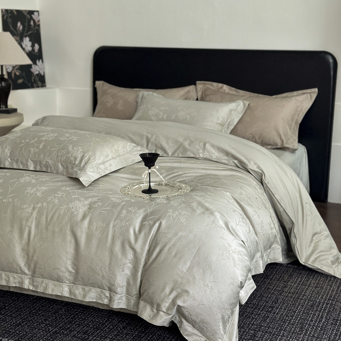 91家纺网 家纺一手货源 找家纺 睡棉坊 2026新款双股长绒棉四件套埋绳款全棉提花四件套 千恋花-豆灰绿