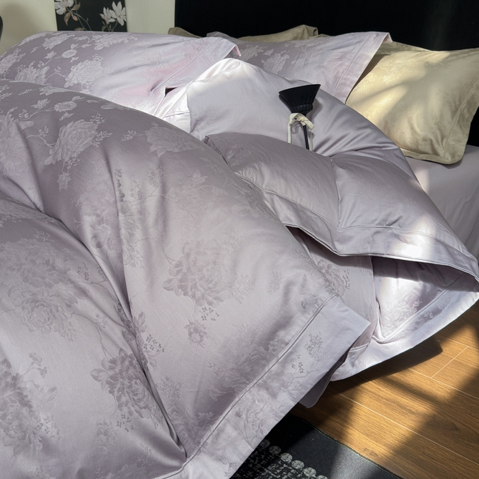 91家纺网 家纺一手货源 找家纺 睡棉坊 2026新款双股长绒棉四件套埋绳款全棉提花四件套 曼莎-紫雪绒
