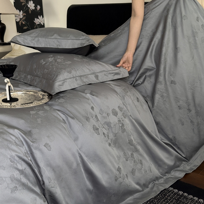91家纺网 家纺一手货源 找家纺 睡棉坊 2026新款双股长绒棉四件套埋绳款全棉提花四件套 夕岚-钛钢灰