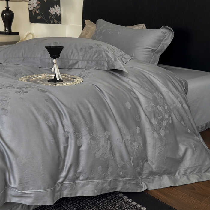 91家纺网 家纺一手货源 找家纺 睡棉坊 2026新款双股长绒棉四件套埋绳款全棉提花四件套 夕岚-钛钢灰